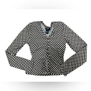 Just Polly checkered button ribbed cardigan size XS retro 70’s‎ brown and cream